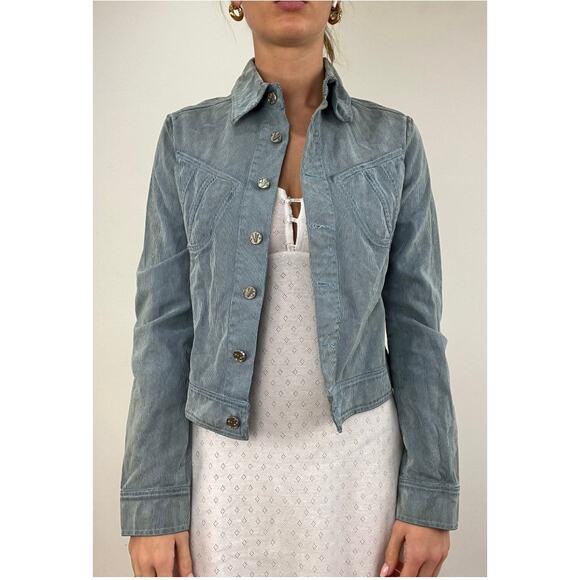 Versace Jeans Couture VTG Womens Blue Button Corduroy Collared Basic Jacket M - Picture 8 of 16